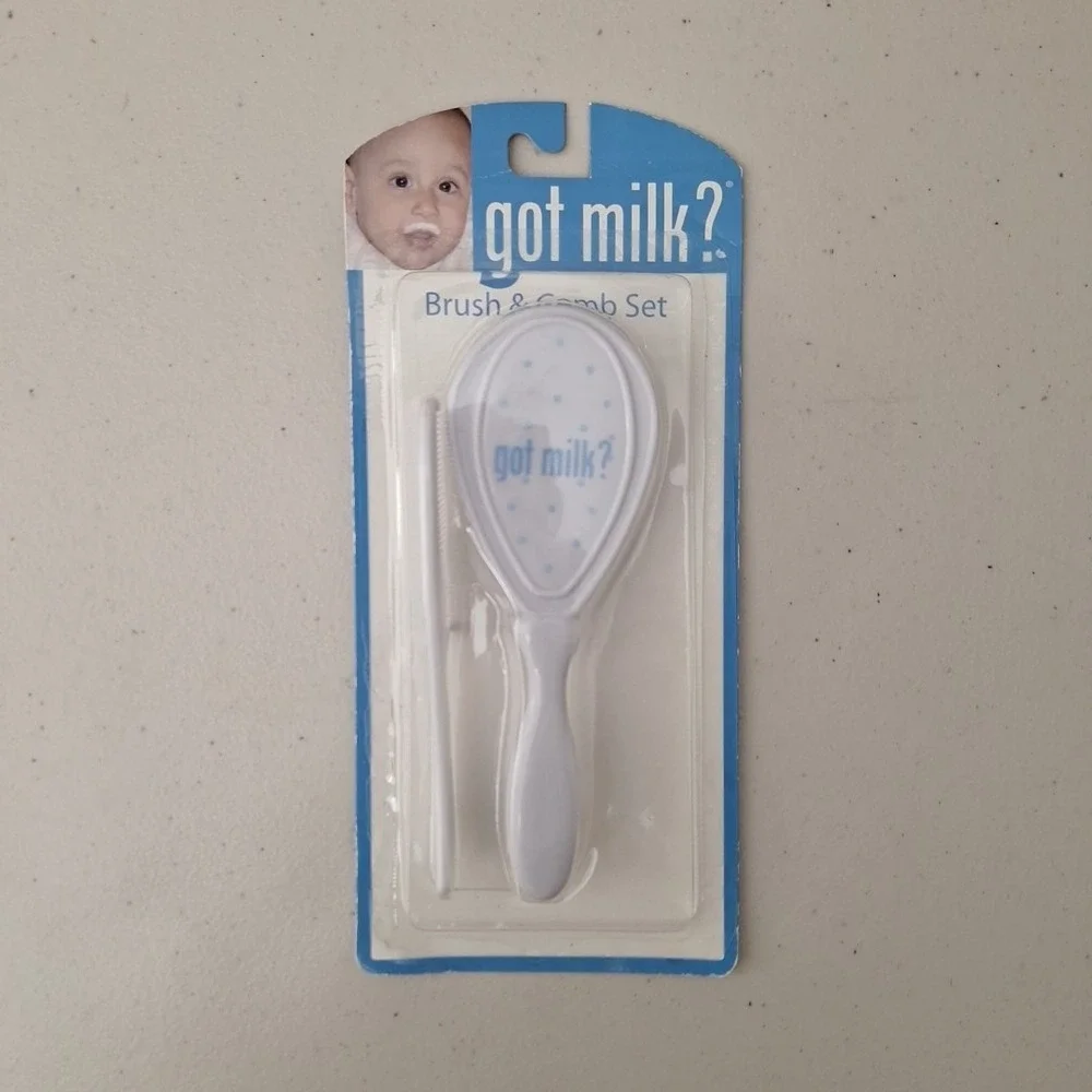 Vintage 'Got Milk?' Cutie Pie Baby Soft Brush and Comb Set in Box New Old Stock